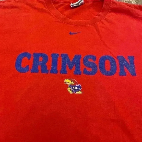 Kansas Jayhawks Nike Crimson&Blue Short Sleeve T Shirt size XXL color Red Flaws - Picture 2 of 7